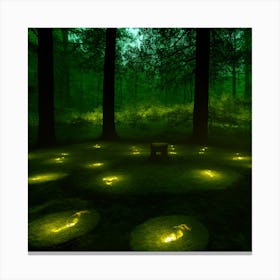A Moonlit Forest Clearing Where Fireflies Weave A Celestial Tapestry Illuminating An Ancient Moss Canvas Print