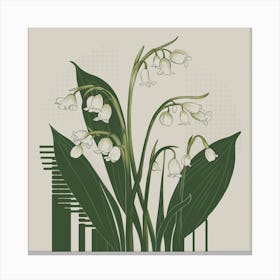 Lily of the Valley Modern-Retro White and Green Wild Flower 6 Canvas Print