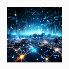 Abstract Cyber Concept Art Featuring Networks Of Glowing Dots Amidst Streams Of Futuristic Data Flow (6) Canvas Print