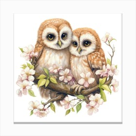 Owls In Blossom Canvas Print