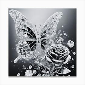 Black and White Crystal Butterfly And Roses Canvas Print