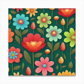 Flowers On A Green Background Pattern Canvas Print