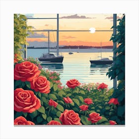 Coastal Maine Botanical Gardens Usa sunrise Illustration Art Print 2 Canvas Print