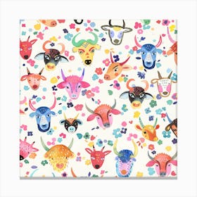 Cute Ox Farm Animals Square Canvas Print