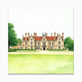 Watercolor Painting Of The Hatfield House In Hertfordshire, Highlighting Its Grand Design And Extensive Grounds Canvas Print