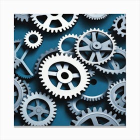 Gears On Blue Background Canvas Print