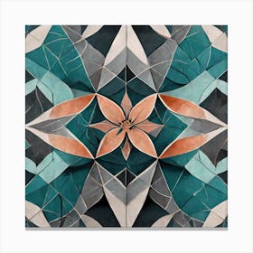 Firefly Beautiful Modern Detailed Floral Indian Mosaic Mandala Pattern In Neutral Gray, Teal, Charco (2) Canvas Print