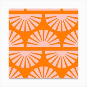 Geometric Pattern Pink And Orange Sunrise Square Canvas Print