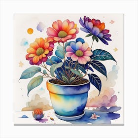 Watercolor Flowers In A Pot Canvas Print