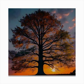 Sorgere del sole con albero Canvas Print