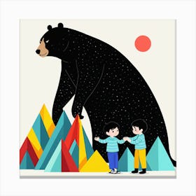 Children And Bear Canvas Print