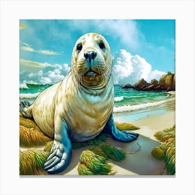 Seal On The Beach Canvas Print