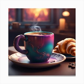 Coffee Cup With Croissants Canvas Print