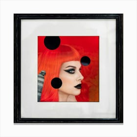 Side Profile Of A Woman With Rhubarb Hued Hair Black Circles Like Eyes Surrounded By Surreal Eleme Canvas Print