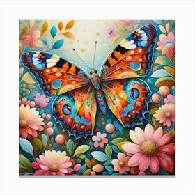 Colourful Butterfly Painting with Flowers III Canvas Print