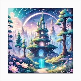 A Fantasy Forest With Twinkling Stars In Pastel Tone Square Composition 59 Canvas Print
