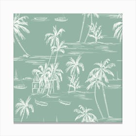 Beach Pattern Sage Green Canvas Print