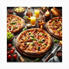 Pizzas On A Table Canvas Print