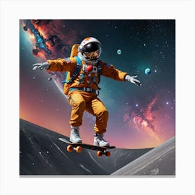 Astronaut Skateboarding In Space 1 Canvas Print