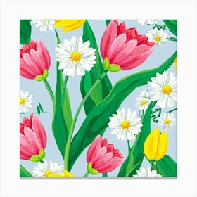 Cartoon Style Digital Painting Of An Isolated Spring Bouquet Featuring Blooming Tulips Roses And D 2 1 Canvas Print