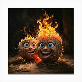 Two Coconuts On Fire Canvas Print