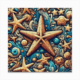 Sea Shells And Vibrant Ocean Scene with Starfish Canvas Print