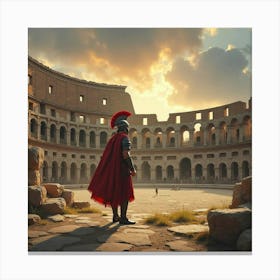 Gladiator In An Ancient Colosseum Under Dramatic Skies, Watercolor Tone 1 1 Canvas Print