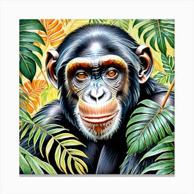 Chimpanzee With Leaves Canvas Print