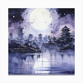 Full Moon Over Chinese City Canvas Print