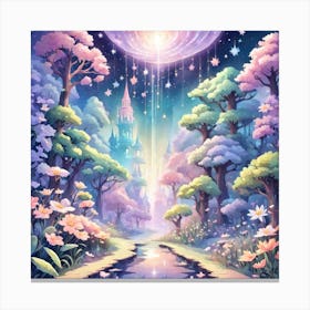 A Fantasy Forest With Twinkling Stars In Pastel Tone Square Composition 94 Canvas Print