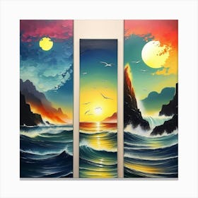 hree different vertical panels, ocean sea ⛵ ships Canvas Print