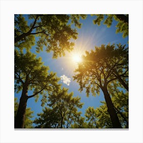 Sun Shining Through Trees In The Forest Canvas Print