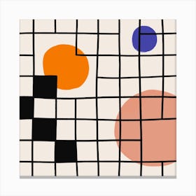 Square Grid And Circles Square Canvas Print