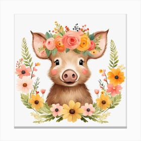 Floral Baby Boar Nursery Illustration (19) Canvas Print