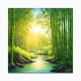 A Stream In A Bamboo Forest At Sun Rise Square Composition 187 Canvas Print