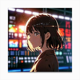 Anime Girl Standing In Front Of Lights Canvas Print