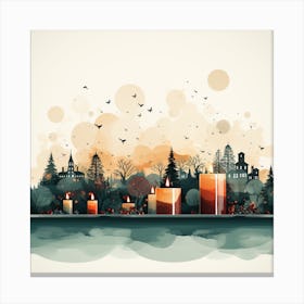 Watercolor Cityscape With Candles Canvas Print