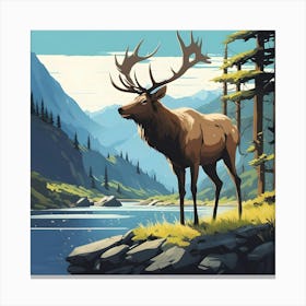 Elk By The Stream Canvas Print