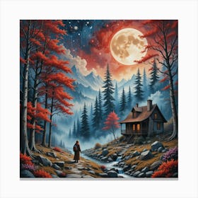 Moonlight Cabin Canvas Print