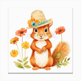 Floral Baby Squirrel Nursery Illustration (13) Canvas Print