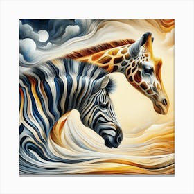 Giraffe And Zebra Canvas Print