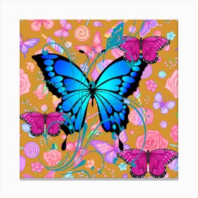 Butterfly And Roses Canvas Print
