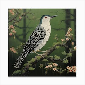 Ohara Koson Inspired Bird Painting Cuckoo 2 Square Canvas Print