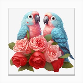 Parrots And Roses 10 Canvas Print