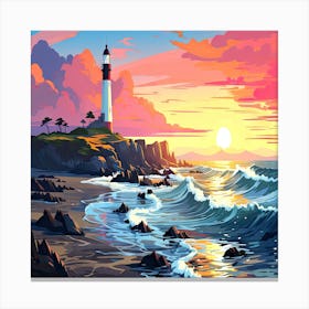 Sunset Lighthouse,Beautiful sea landscape with water and nature Canvas Print