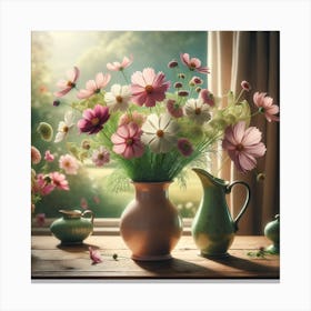 Cosmos Flowers In A Vase 11 Canvas Print