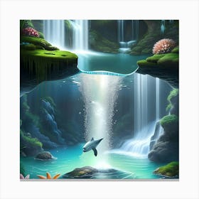 Dolphin In The Waterfall Canvas Print