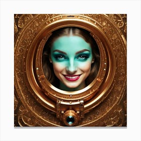 Portrait Of A Beautiful Woman In A Golden Frame Canvas Print