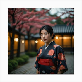 Asian Woman In Kimono Canvas Print
