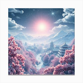 Pink light and pink flowers Landscape Canvas Print